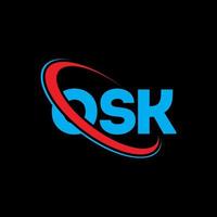 logotipo de osk. carta de osk. diseño del logotipo de la letra osk. logotipo de osk de iniciales vinculado con círculo y logotipo de monograma en mayúsculas. tipografía osk para tecnología, negocios y marca inmobiliaria. vector