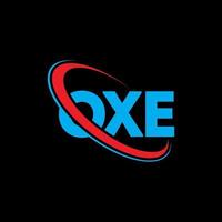 OXE logo. OXE letter. OXE letter logo design. Initials OXE logo linked with circle and uppercase monogram logo. OXE typography for technology, business and real estate brand. vector