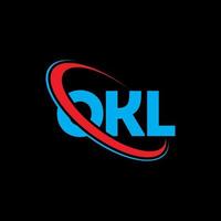 logotipo de okl. carta okl. diseño del logotipo de la letra okl. logotipo de las iniciales okl vinculado con un círculo y un logotipo de monograma en mayúsculas. tipografía okl para tecnología, negocios y marca inmobiliaria. vector