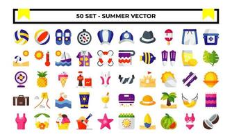 conjunto de iconos de verano o gráfico vectorial de ilustración de logotipo con playa, sol, pelota, gafas de sol, etc. uso perfecto para ui, sitio web, patrón, diseño, etc. vector