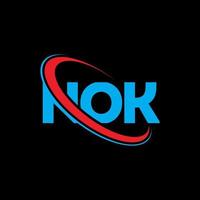 NOK logo. NOK letter. NOK letter logo design. Initials NOK logo linked with circle and uppercase monogram logo. NOK typography for technology, business and real estate brand. vector