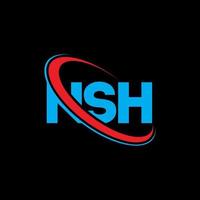 logotipo de NSH. carta nsh. diseño del logotipo de la letra nsh. logotipo de las iniciales nsh vinculado con un círculo y un logotipo de monograma en mayúsculas. tipografía nsh para tecnología, negocios y marca inmobiliaria. vector