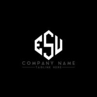 ESU letter logo design with polygon shape. ESU polygon and cube shape logo design. ESU hexagon vector logo template white and black colors. ESU monogram, business and real estate logo.