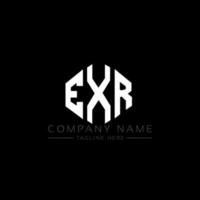 EXR letter logo design with polygon shape. EXR polygon and cube shape logo design. EXR hexagon vector logo template white and black colors. EXR monogram, business and real estate logo.