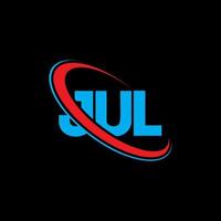 JUL logo. JUL letter. JUL letter logo design. Initials JUL logo linked with circle and uppercase monogram logo. JUL typography for technology, business and real estate brand. vector