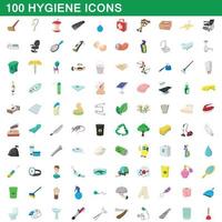 100 iconos de higiene, estilo de dibujos animados vector