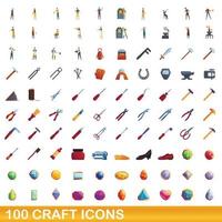 100 craft icons set, cartoon style vector