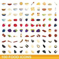 100 food icons set, cartoon style vector