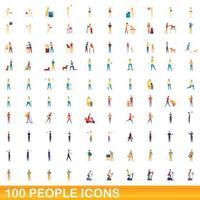 100 people icons set, cartoon style vector