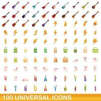 100 universal icons set, cartoon style vector