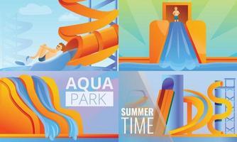 Aquapark banner set, cartoon style vector