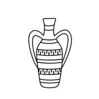 Clay jug with greek ornament in the doodle style. vector