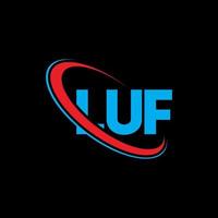 logotipo de luf. letra lufa. diseño del logotipo de la letra luf. logotipo de iniciales luf vinculado con círculo y logotipo de monograma en mayúsculas. tipografía luf para tecnología, negocios y marca inmobiliaria. vector