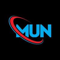 logotipo de mun. letra mun. diseño del logotipo de la letra mun. logotipo de iniciales mun vinculado con círculo y logotipo de monograma en mayúsculas. tipografía mun para tecnología, negocios y marca inmobiliaria. vector