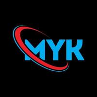 logotipo de myk. carta myk. diseño del logotipo de la letra myk. logotipo de myk de iniciales vinculado con círculo y logotipo de monograma en mayúsculas. tipografía myk para tecnología, negocios y marca inmobiliaria. vector