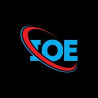 logotipo de la ioe. carta ioe. diseño del logotipo de la letra ioe. logotipo de las iniciales ioe vinculado con un círculo y un logotipo de monograma en mayúsculas. tipografía ioe para tecnología, negocios y marca inmobiliaria. vector