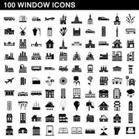 100 window icons set, simple style vector