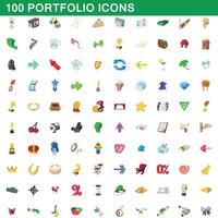 100 portfolio icons set, cartoon style vector