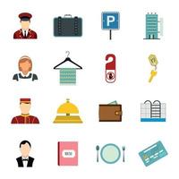 conjunto de iconos planos de hotel vector