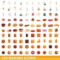 100 iconos para hornear, estilo de dibujos animados vector
