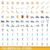 100 iconos médicos, estilo de dibujos animados vector