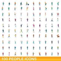 100 people icons set, cartoon style vector