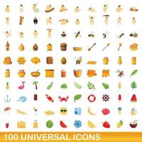 100 universal icons set, cartoon style vector