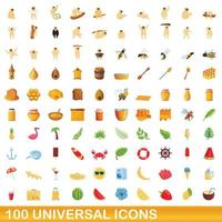 100 universal icons set, cartoon style vector