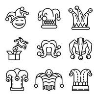 Jester icon set, outline style vector