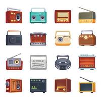 Radio icons set, cartoon style vector