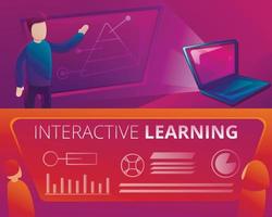 Interactive learning banner set, cartoon style vector