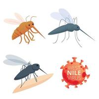 West nile virus icons set, cartoon style