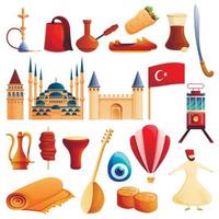 Conjunto de iconos de país de Turquía, estilo de dibujos animados vector