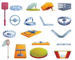 Animal trap icons set, cartoon style vector