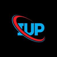 logotipo de iup. letra iup. diseño del logotipo de la letra iup. logotipo de las iniciales iup vinculado con el círculo y el logotipo del monograma en mayúsculas. tipografía iup para tecnología, negocios y marca inmobiliaria. vector