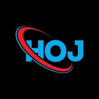 HOJ logo. HOJ letter. HOJ letter logo design. Initials HOJ logo linked with circle and uppercase monogram logo. HOJ typography for technology, business and real estate brand. vector