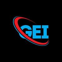 logotipo de ge. carta gei. diseño del logotipo de la letra gei. logotipo de iniciales gei vinculado con círculo y logotipo de monograma en mayúsculas. tipografía gei para tecnología, negocios y marca inmobiliaria. vector