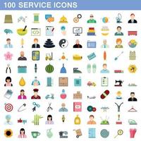 100 service icons set, flat style vector