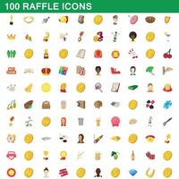 100 raffle icons set, cartoon style vector