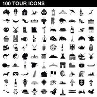 100 tour icons set, simple style vector