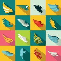 Wings icons set, flat style vector