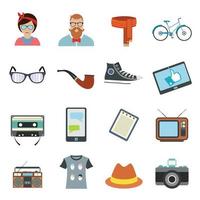 Hipster style flat icons set vector