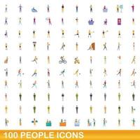 100 people icons set, cartoon style vector