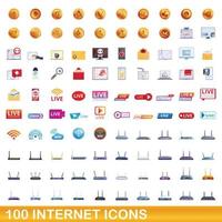 100 internet icons set, cartoon style vector