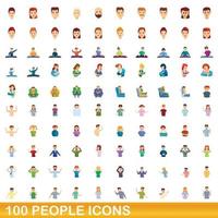 100 people icons set, cartoon style vector