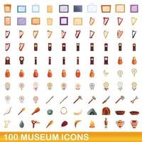100 museum icons set, cartoon style