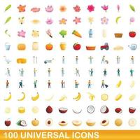 100 universal icons set, cartoon style vector