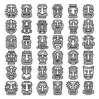 Tiki idols icons set, outline style vector