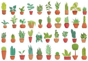 Plants icons set, cartoon style vector