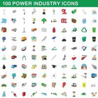 100 power industry icons set, cartoon style vector